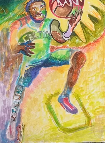 Mixed Media Sports Art -5 Basketball Drawings 