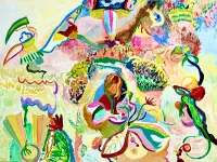 Toucan Painted Sculpture and Living Garden Lizard